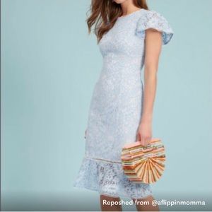 Lace Sheath with Ruffle Hem - Celeste Blue